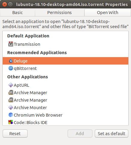set default torrent client ubuntu linux