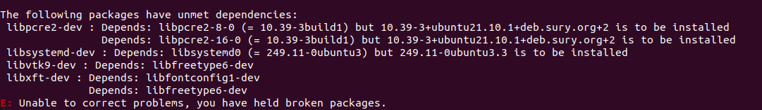 The following packages have unmet dependencies