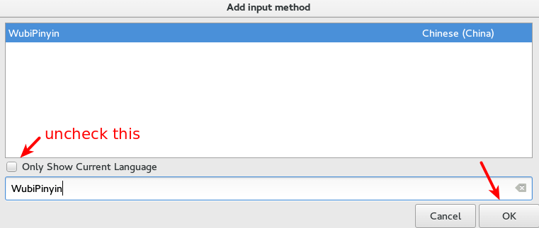 add wubipinyin input method in fcitx configuration window