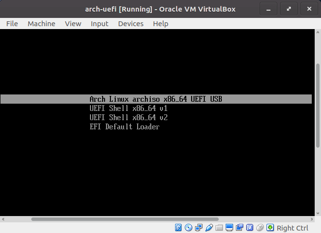 Install Arch Linux in Virtualbox with UEFI Firmware