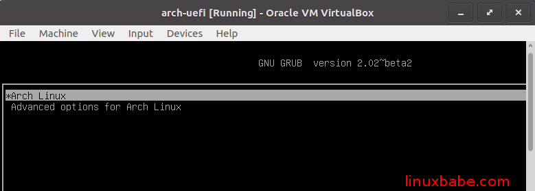 Install Arch Linux in Virtualbox with UEFI Firmware