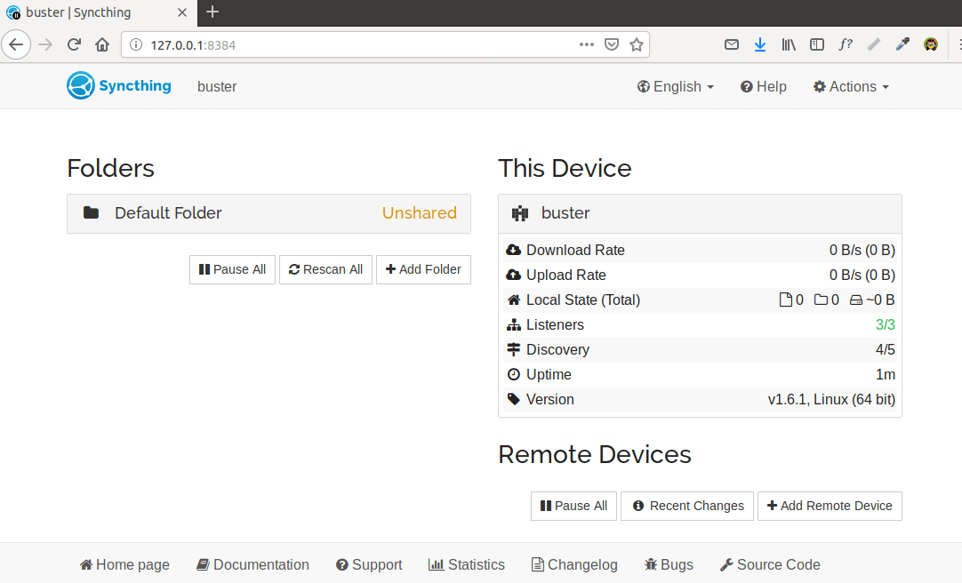 debian syncthing web interface