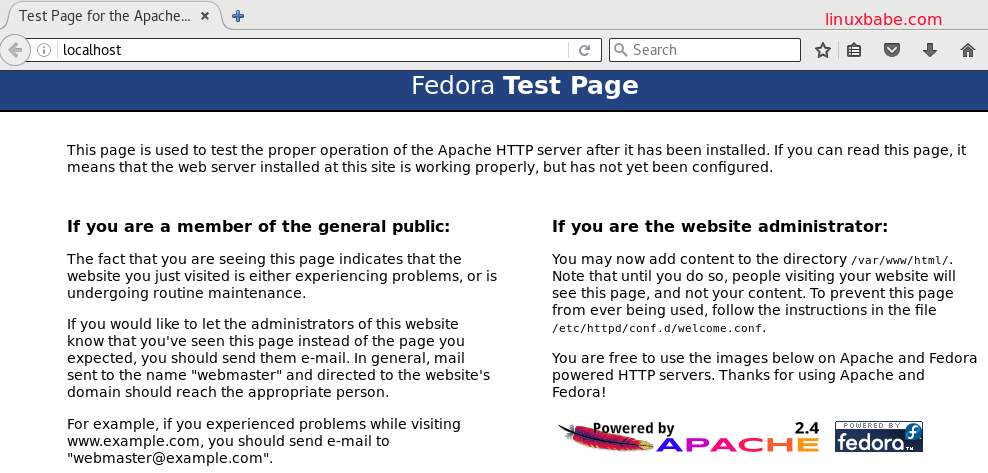 apache fedora test page