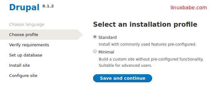 install drupal 8 on Ubuntu 16.04 intallation profile