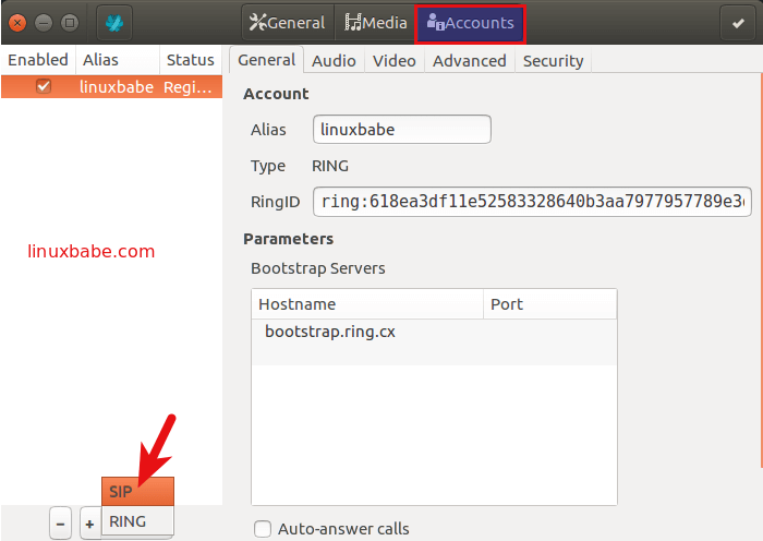 ring SIP account