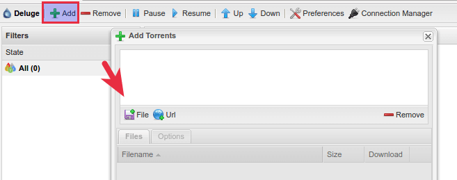 deluge bittorrent web ui add torrent