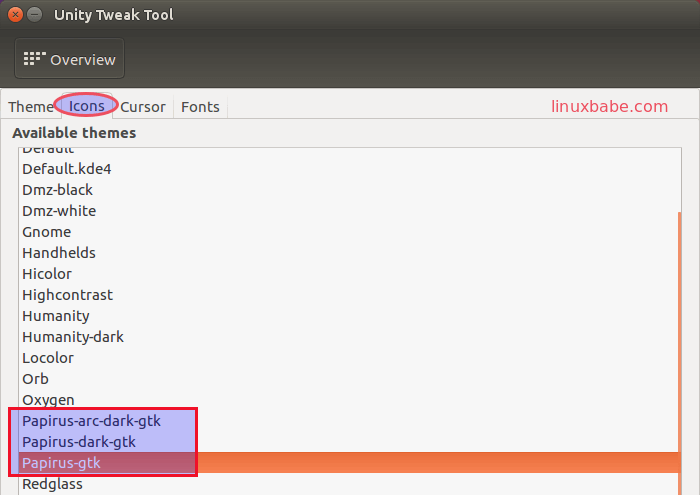 papirus icon theme in unity tweak tool