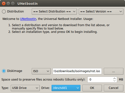 use unetbootin to create network security toolkit live usb