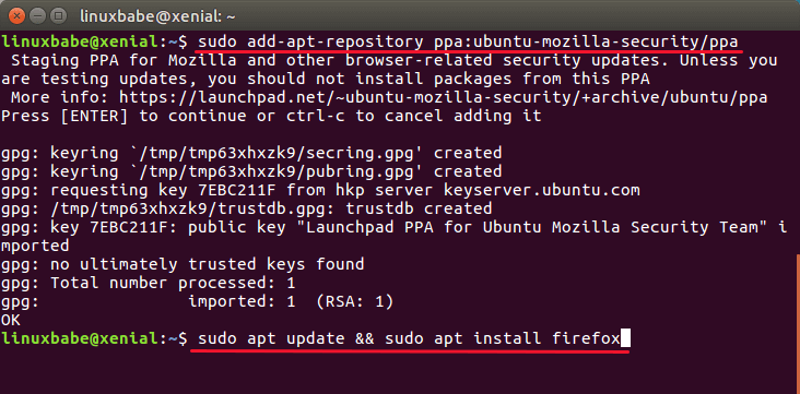 Update firefox ubuntu terminal