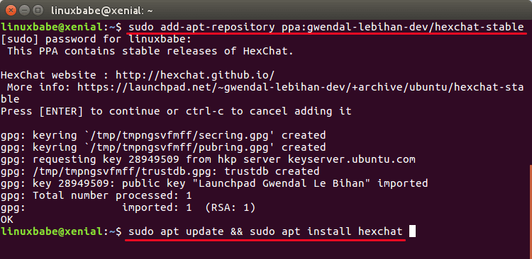install hexchat on ubuntu 16.04 xenial xerus