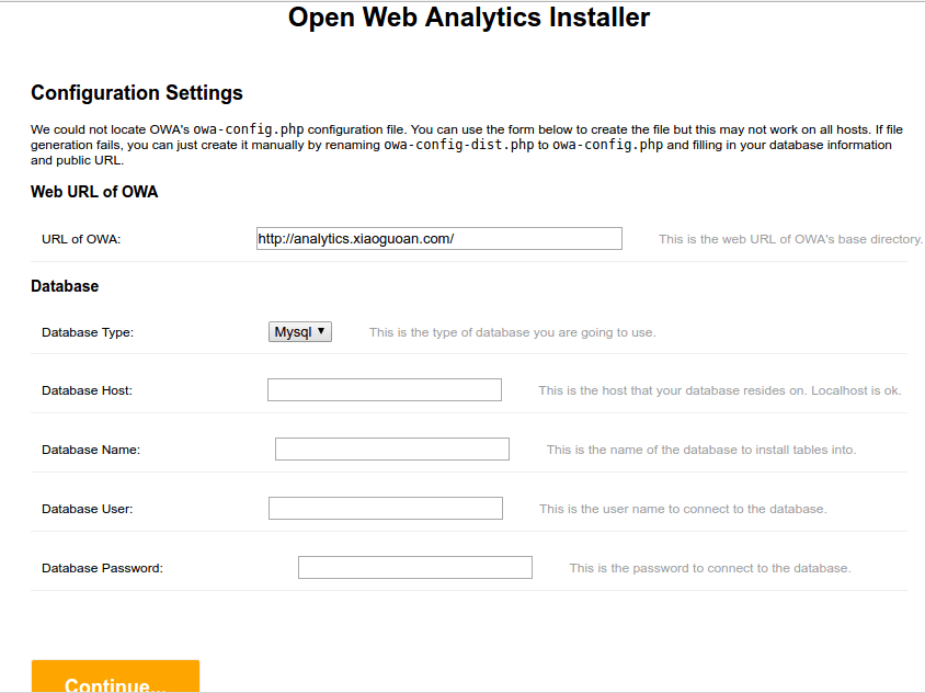 open web analytics installer