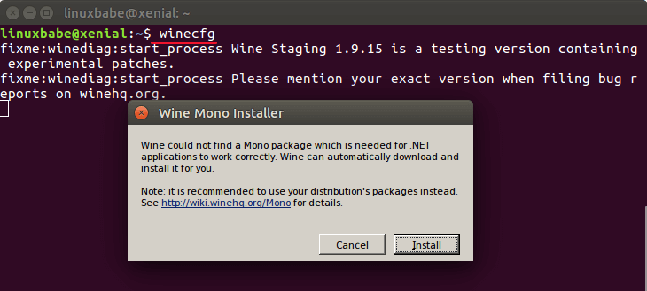 wine devel winecfg install mono