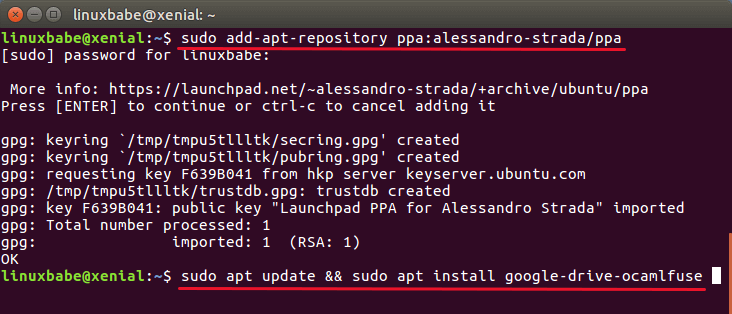 Install Google Drive Ocamlfuse on Ubuntu 