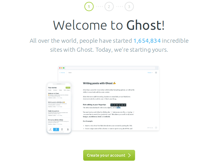 create admin account in Ghost