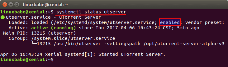 auto start utorrent server ubuntu