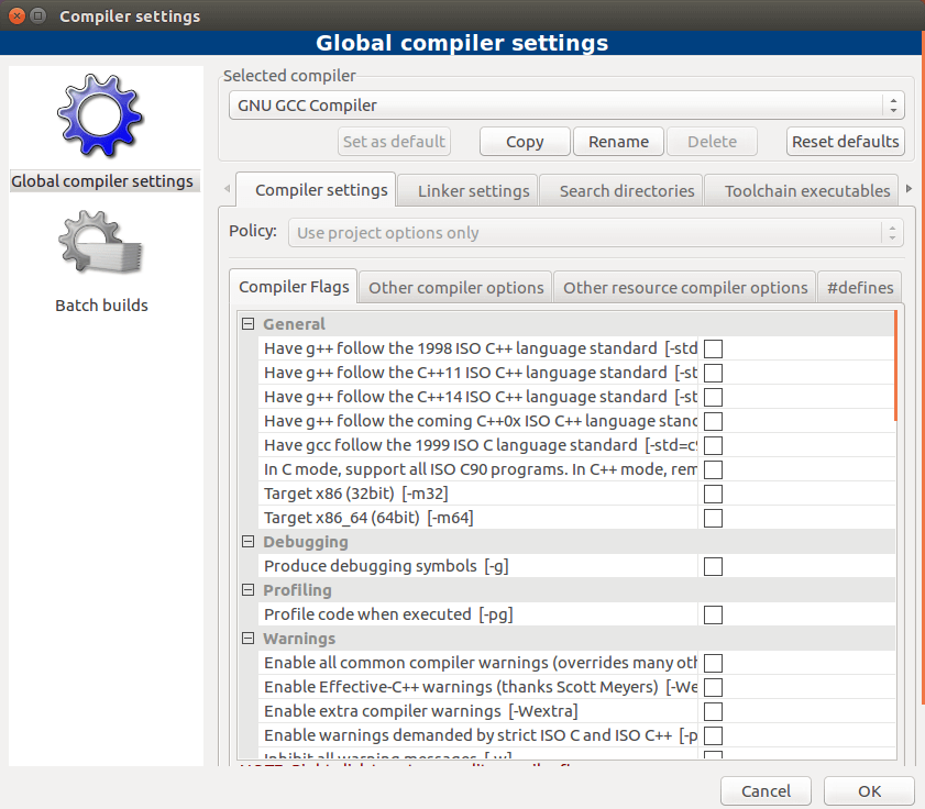 Coding c compiler. Codeblocks Linux.