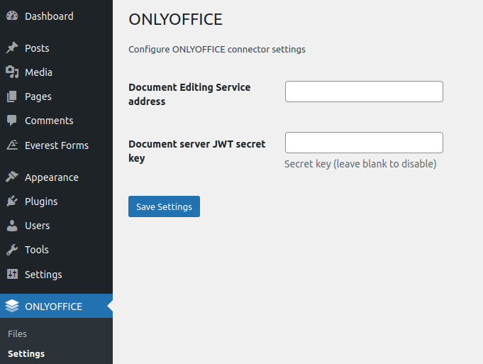 onlyoffice wordpress settings