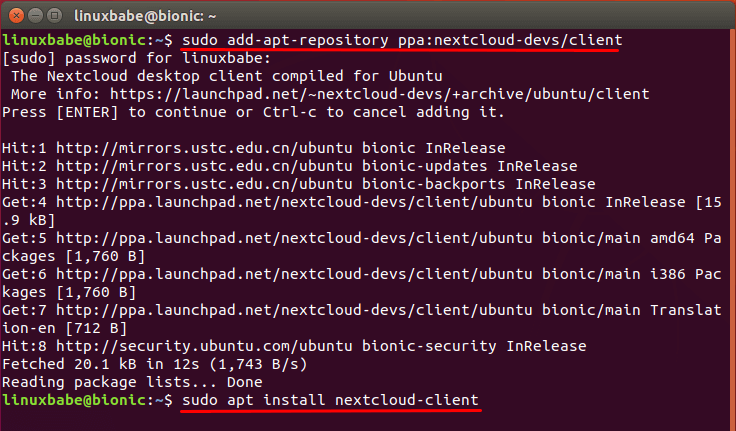 ubuntu 18.04 nextcloud ppa