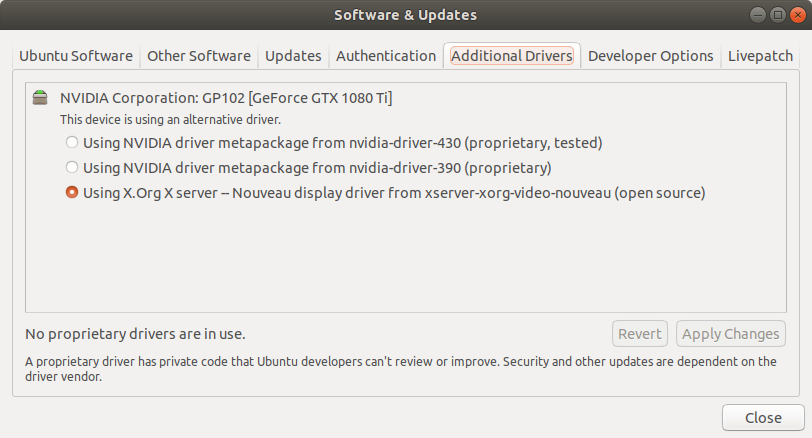 ubuntu 18.04 nvidia-drivers 430