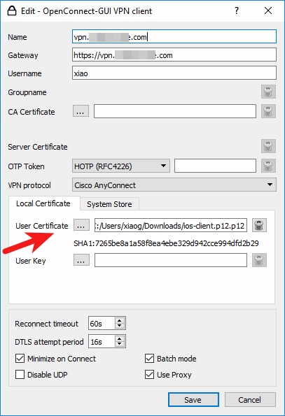 openconnect GUI client certificate authentication