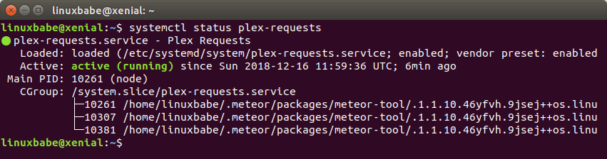meteor plex requests systemd run in the background