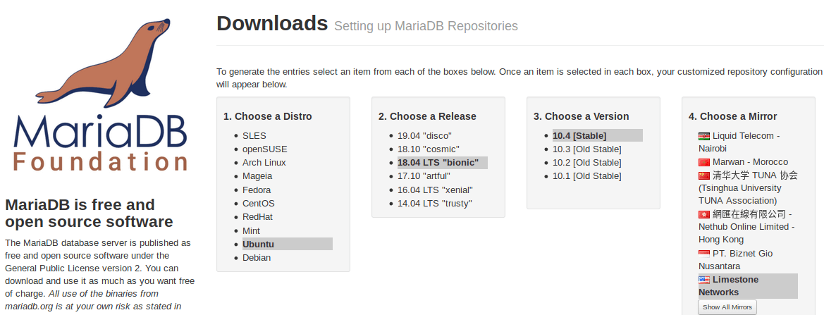 mariadb ubuntu 18.04 lts repository