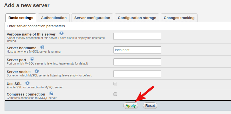 add a new server in phpmyadmin