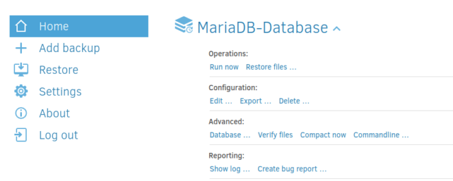 duplicati advaned database options - LinuxBabe