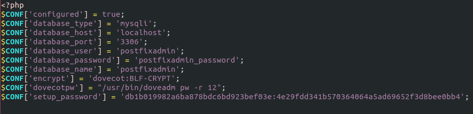 centos 8 postfixadmin setup password