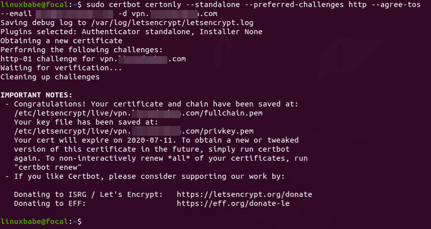 ocserv ubuntu 20.04 letsencrypt certbot