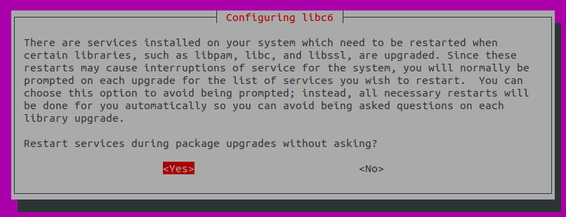 restart services during packages upgrade without asking