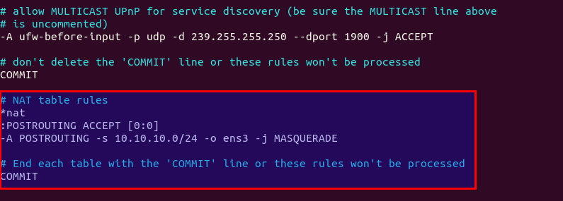 ufw masquerade rule ocserv ubuntu