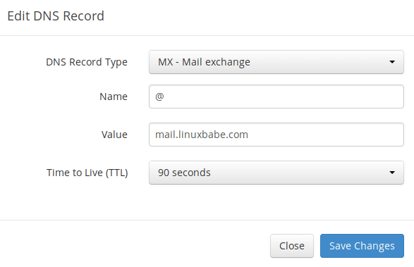 iredmail email server create MX record