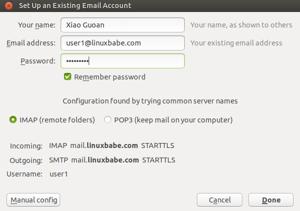 mozilla thunderbird set up an existing email account