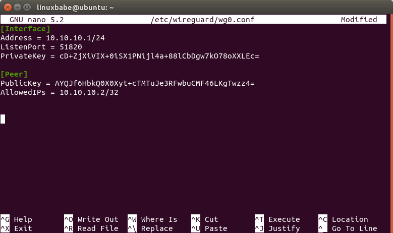 ubuntu wireguard VPN server configuration file wg-conf