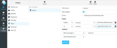 roundcube bounce message filter