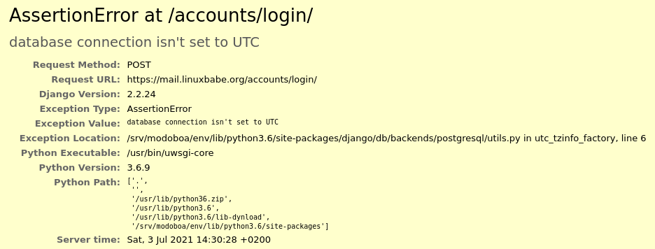 database connection isn't set to UTC