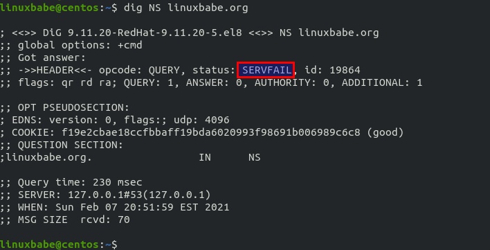 redhat rocky linux almalinux bind NS record servfail