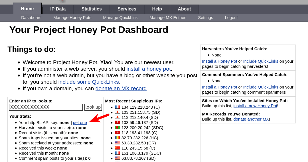 Project Honeypot HTTP blacklist API key