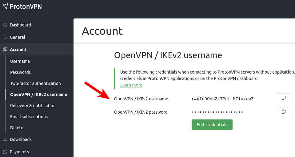 ProtonVPN OpenVPN IKEv2 username