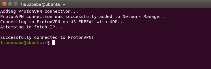 ProtonVPN connection was successfully added to Network Manager
