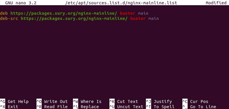 enable nginx source code repository debian
