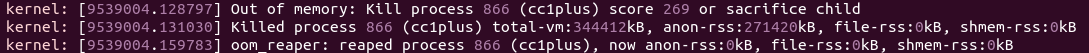g++ internal compiler error Killed (program cc1plus)