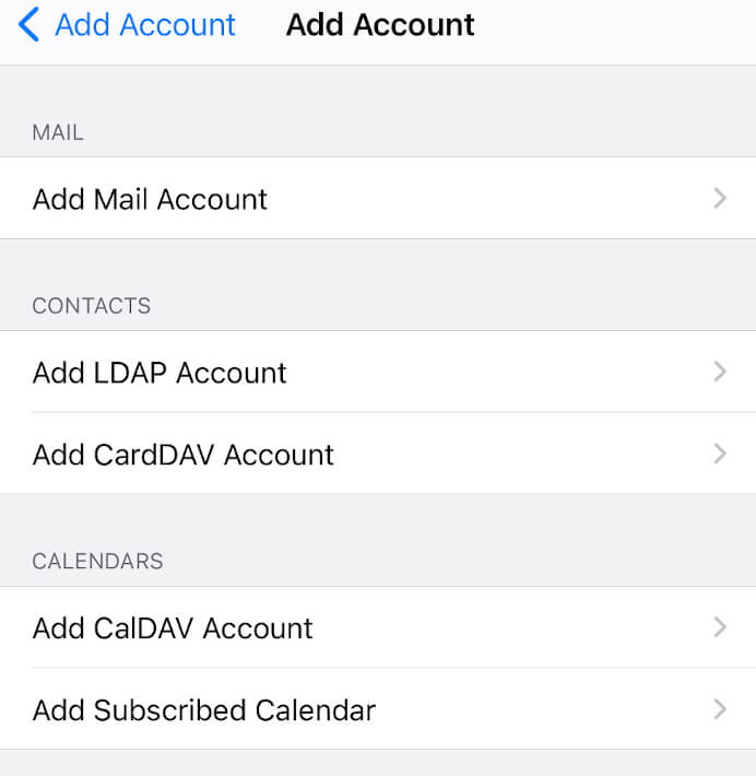 ios add caldav carddav account