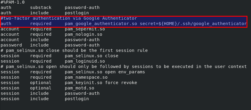 SSH two-factor authentication via Google Authenticator RHEL