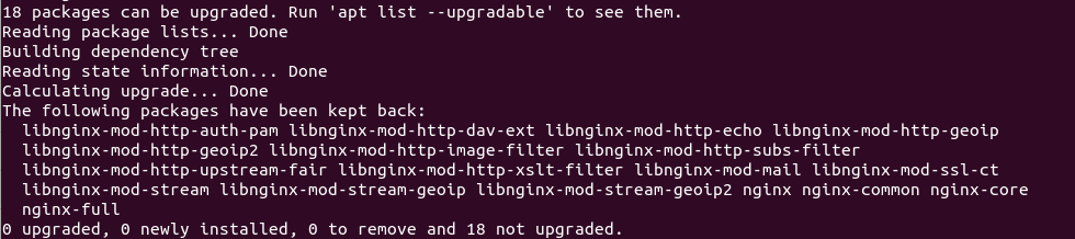 The following packages have been kept back nginx