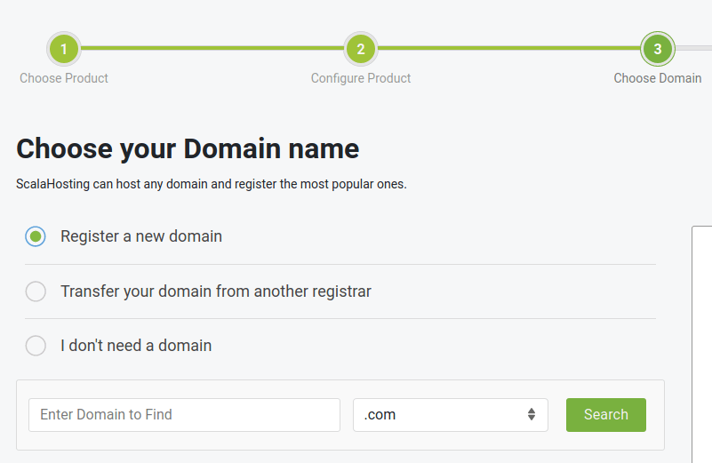 scalahosting choose your domain name