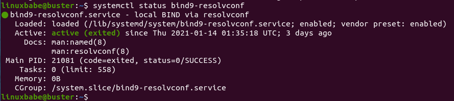 systemctl status bind9-resolvconf