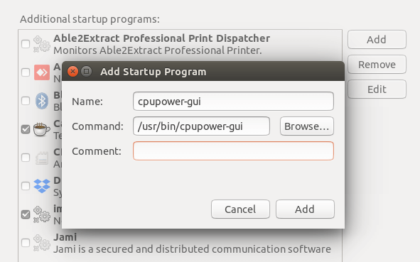 cpupower-gui autostart