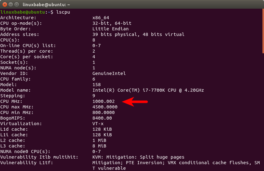 lscpu check cpu frequency